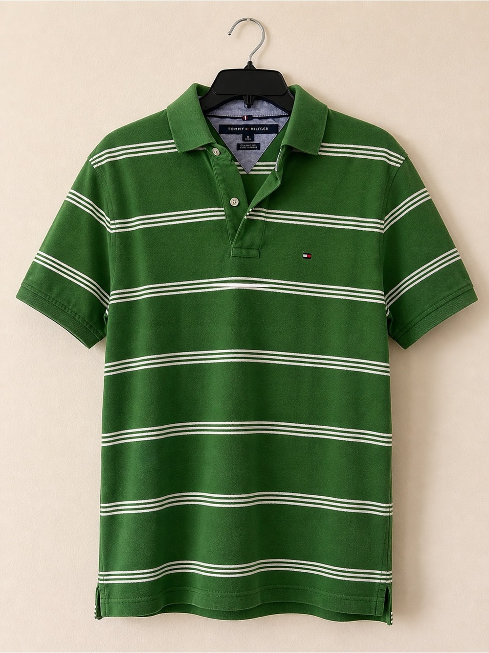 Tommy Hilfiger Green & White Striped Polo